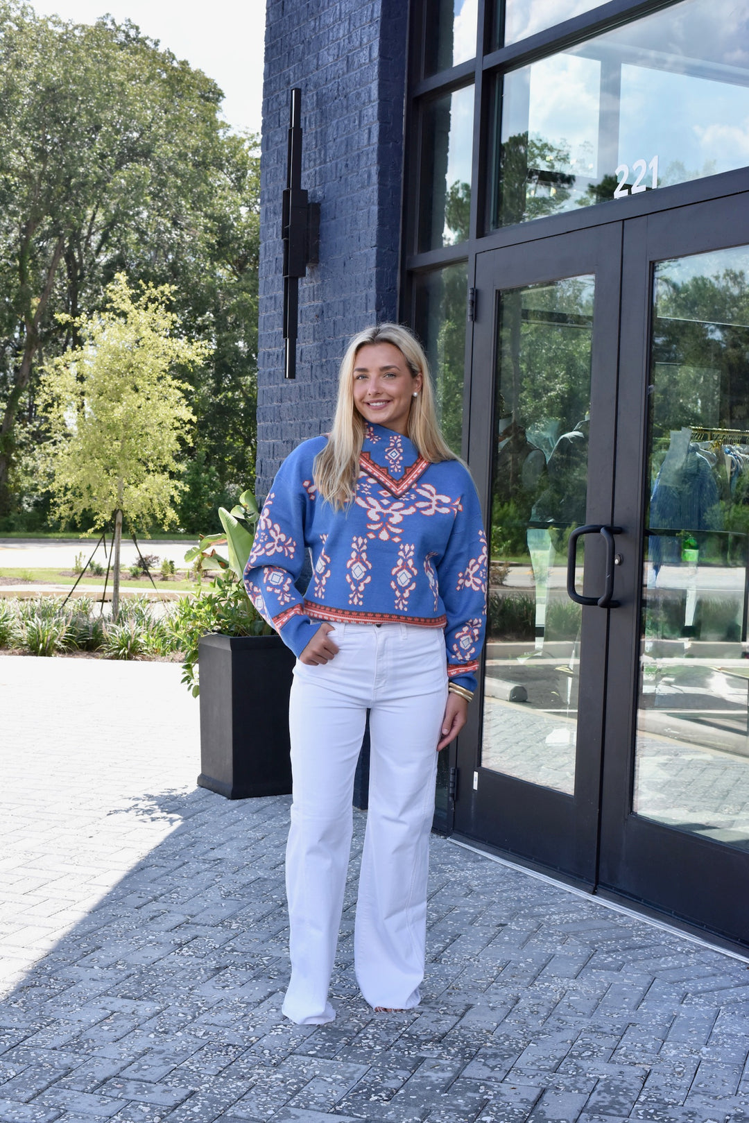 Asymmetrical Collar Print Sweater Top