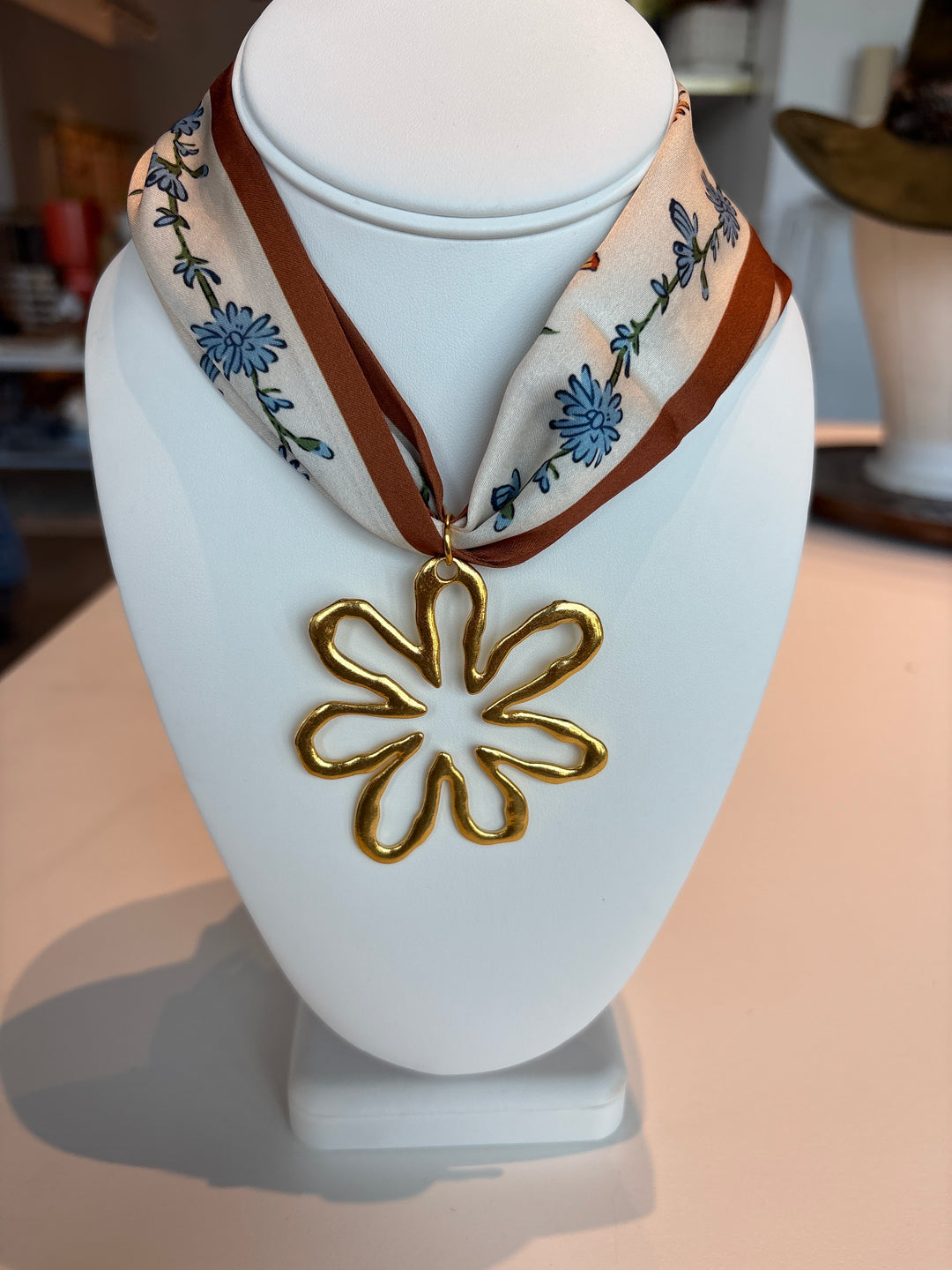 Cream Floral Scarf Necklace