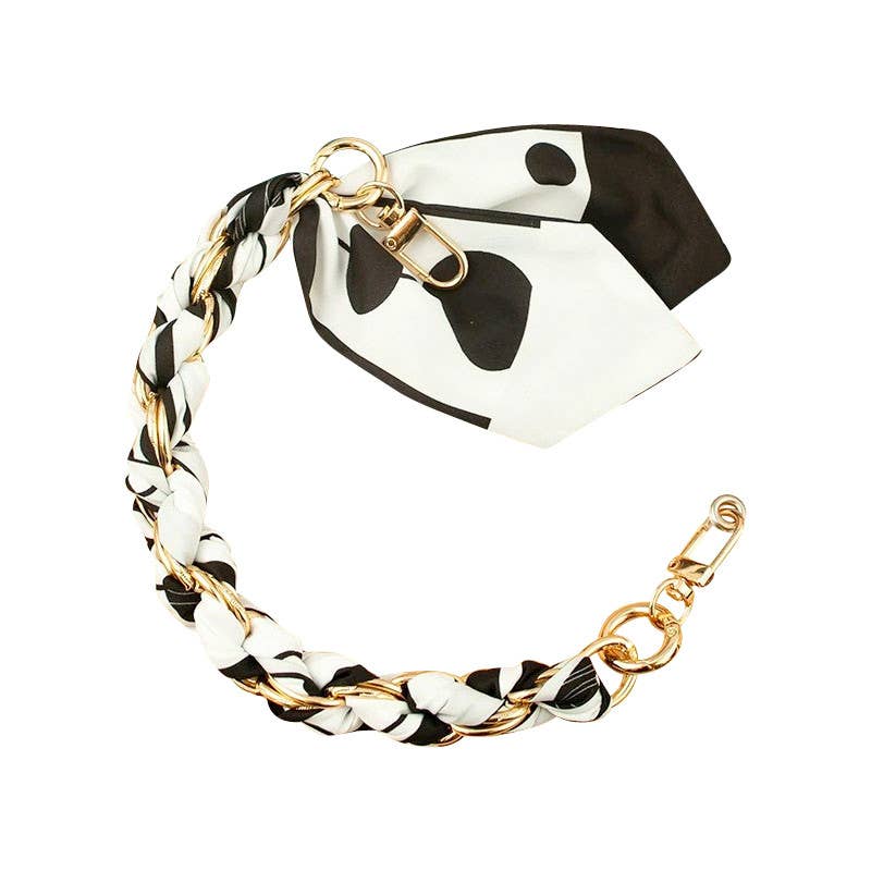 Gold Phone Chain with Scarf Black and White- Short: Black