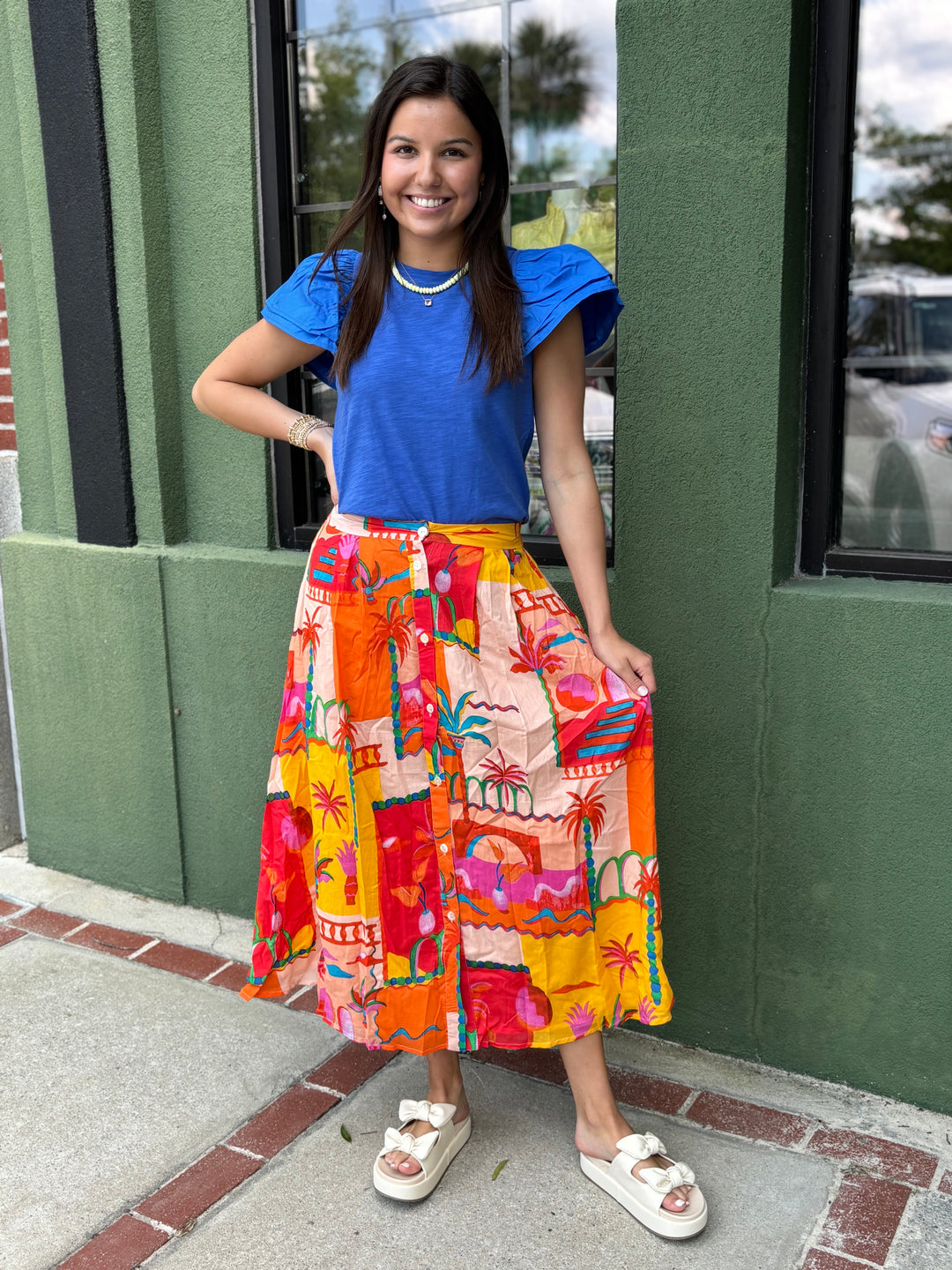 Blue Flutter Sleeve Top