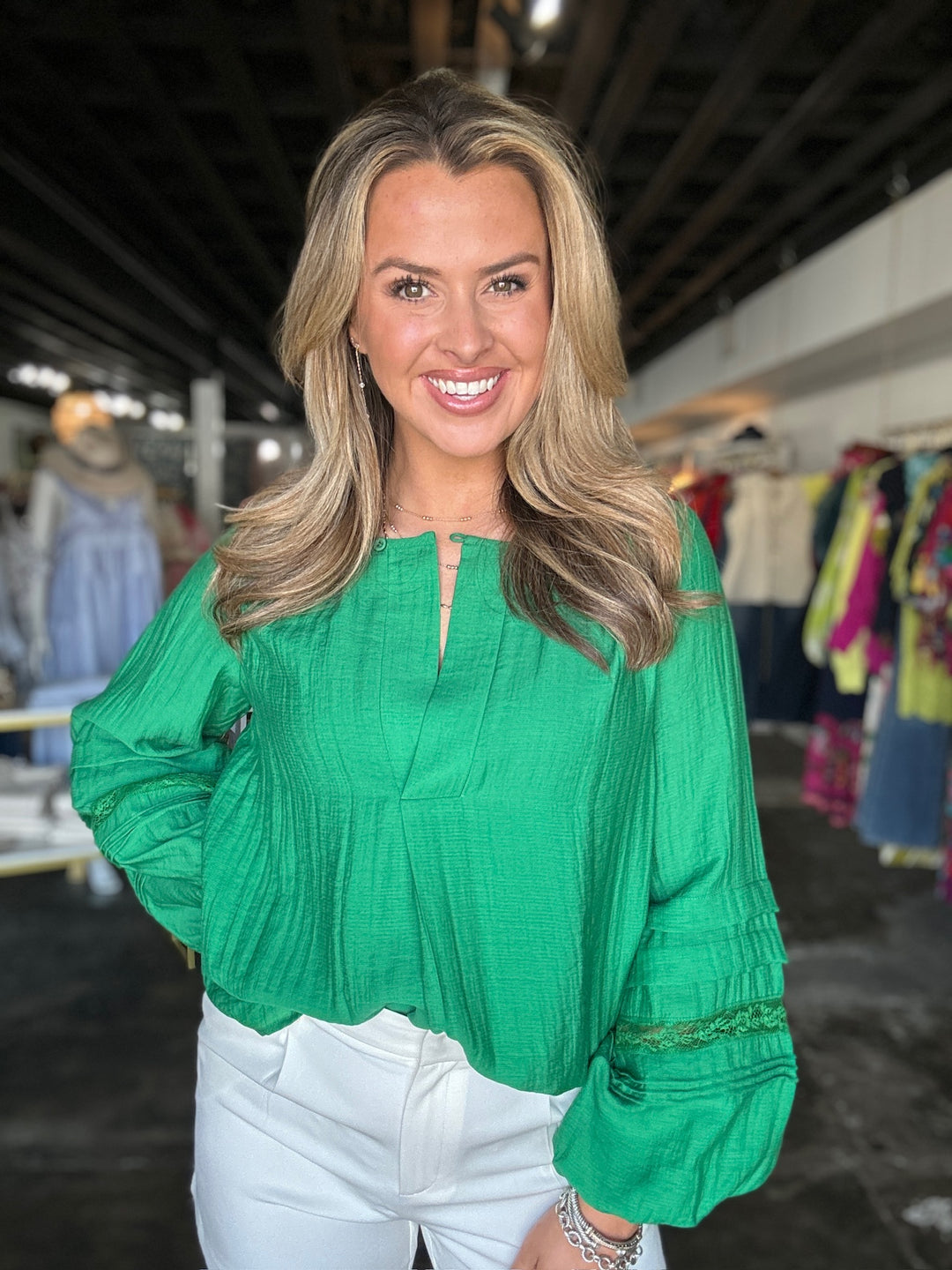 Green Placket Top