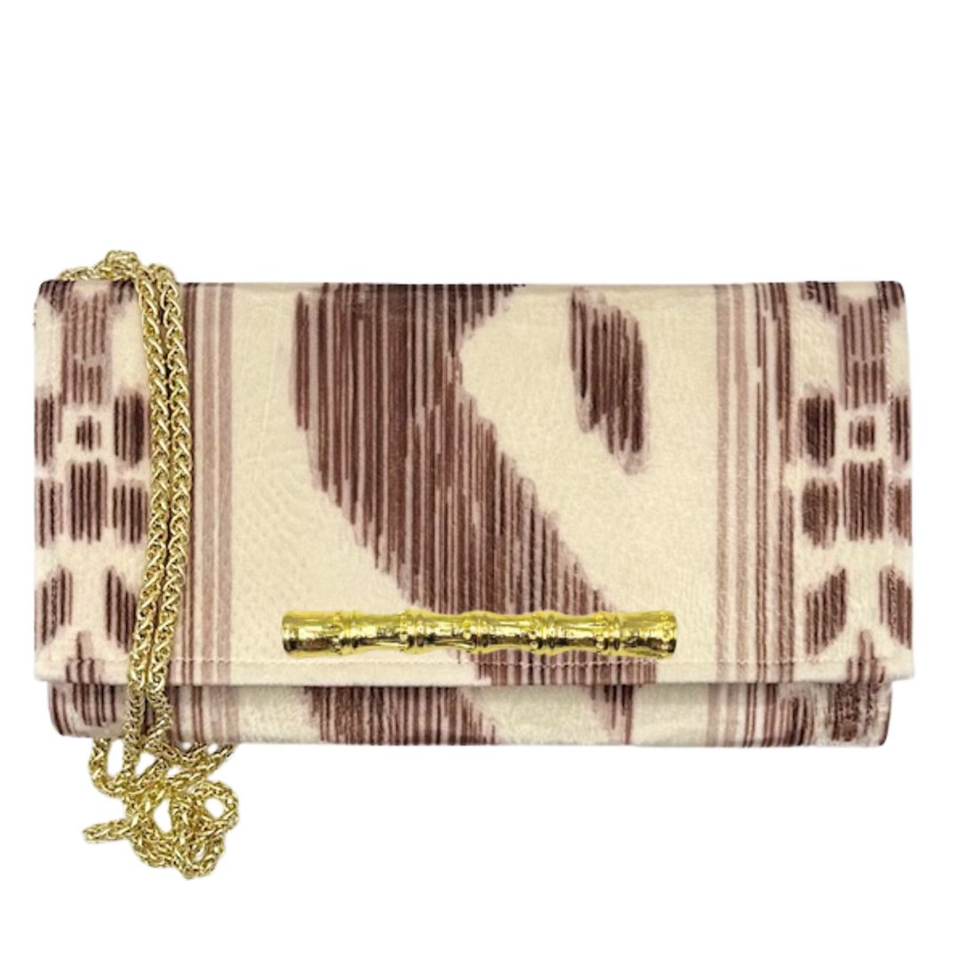 Velvet Cream and Brown Ikat-inspired Crossbody: Bamboo stick