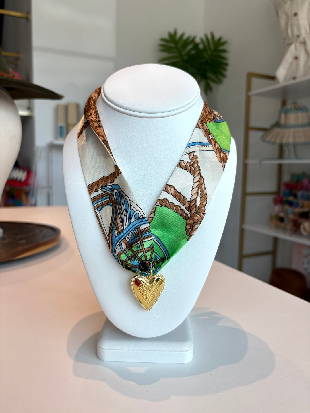 Lime Patterned Silk Scarf Necklace