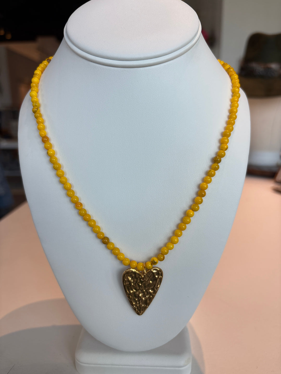 Yellow Heart Beaded Necklace