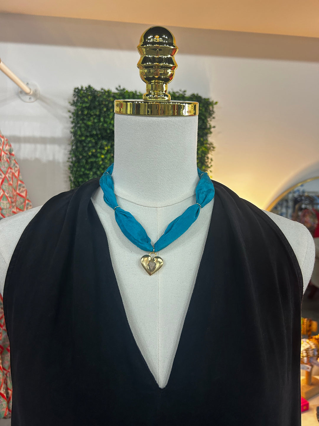 Teal Silk Scarf Necklace