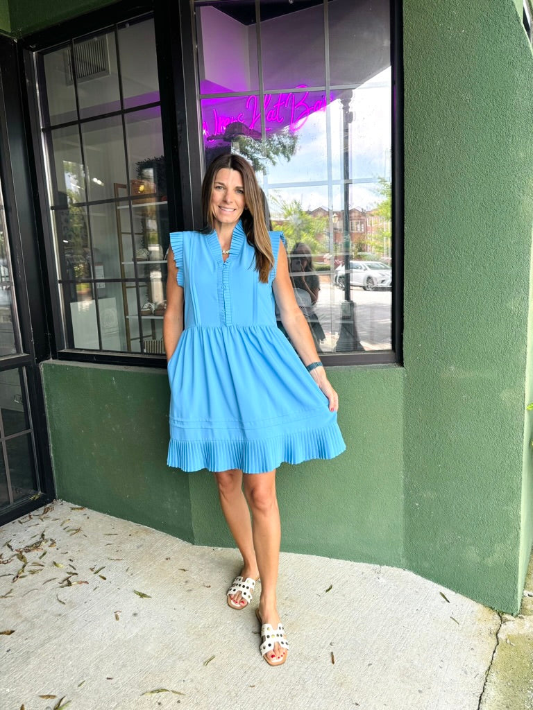 Sky Pleated Mini Dress Shop Wrens Sky Pleated Mini Dress Shop Wrens