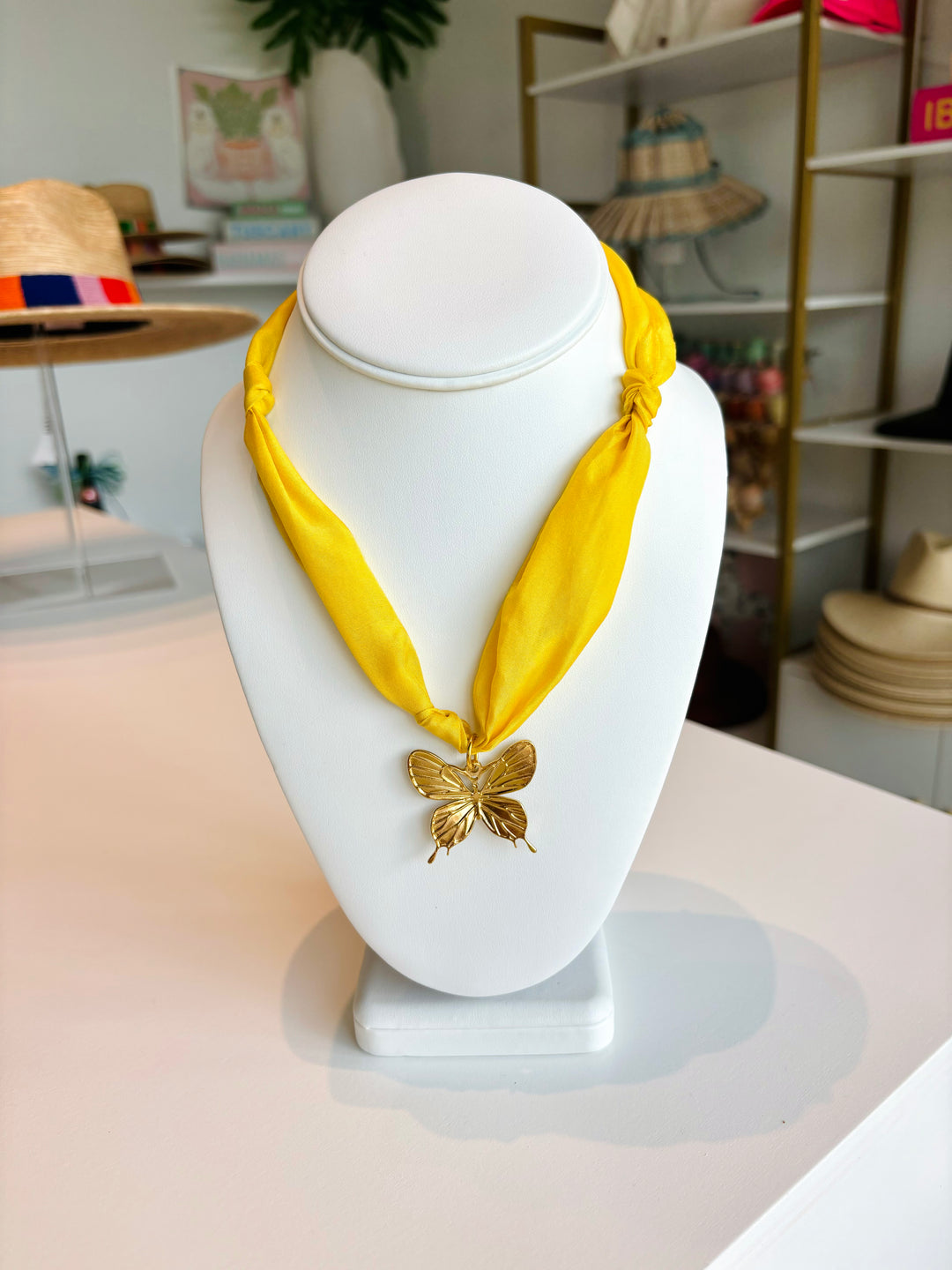 Yellow Butterfly Scarf Necklace