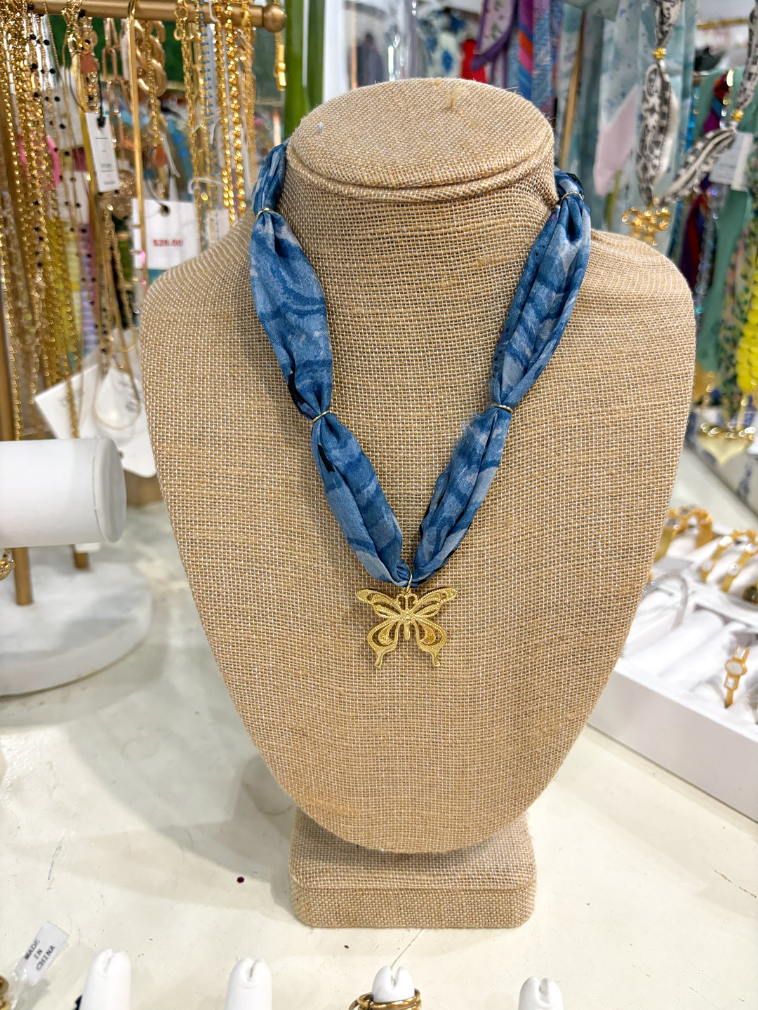 Butterfly Blues Scarf Necklace