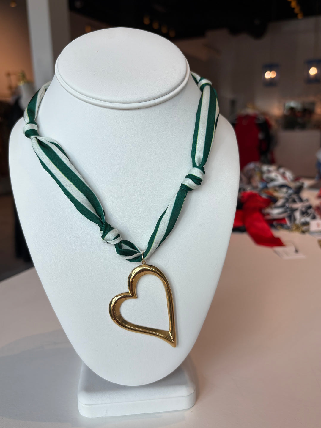 Green Striped Scarf Necklace