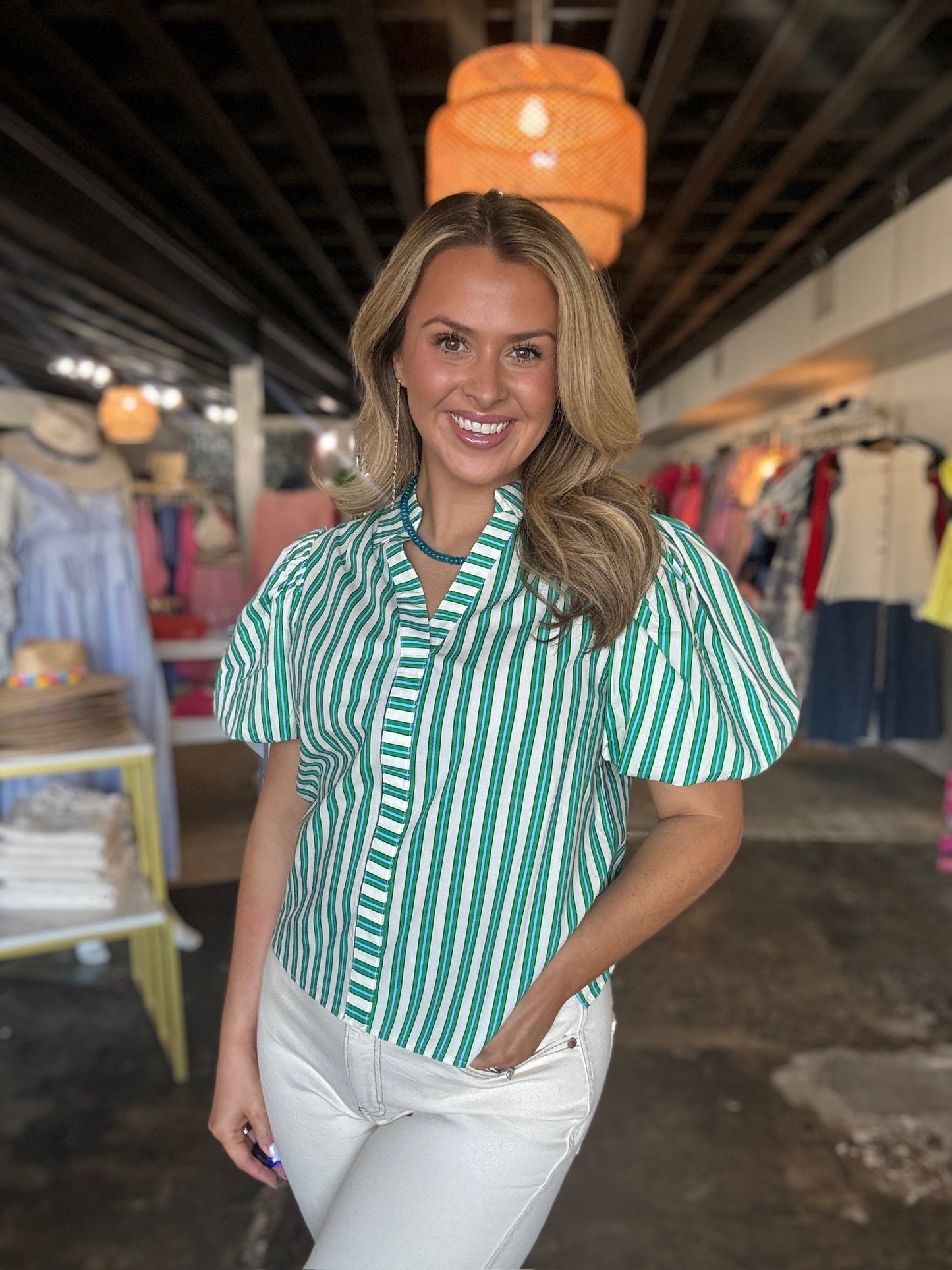 Green Striped Blouse