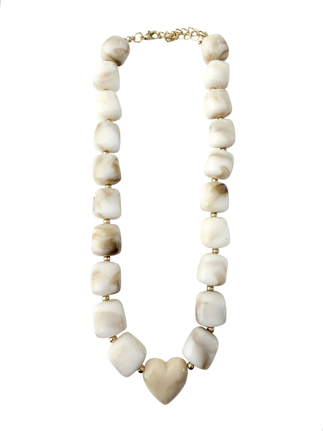 Jordan Chunky Beaded Heart Necklace- Cream