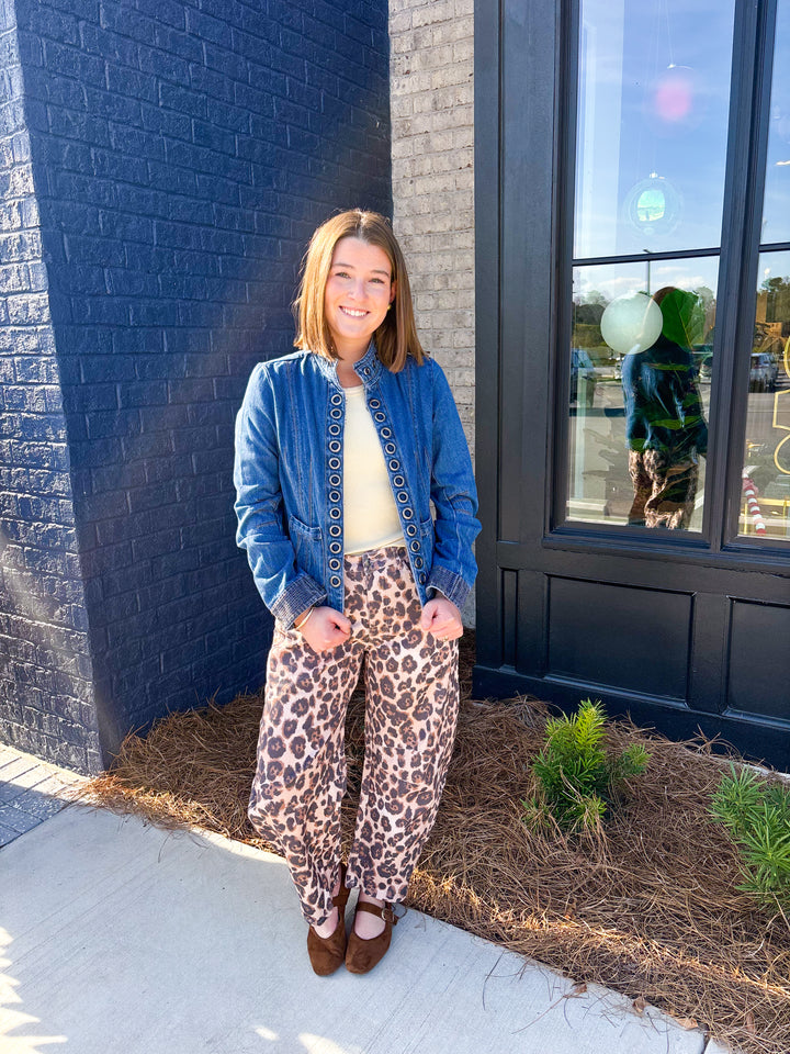 Leopard Barrel Leg Jeans