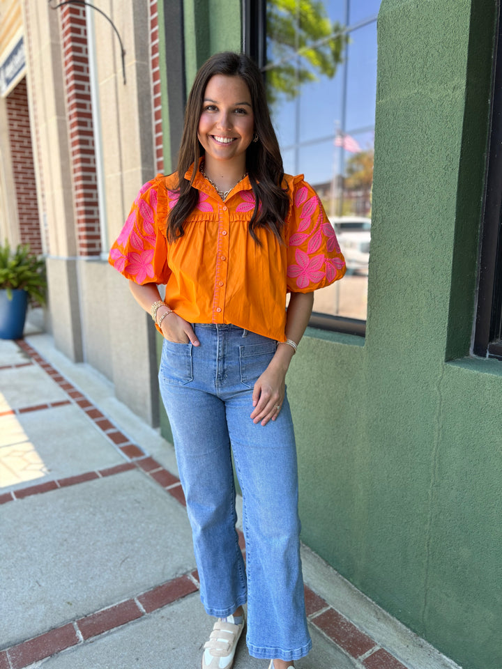 Orange Poplin Top