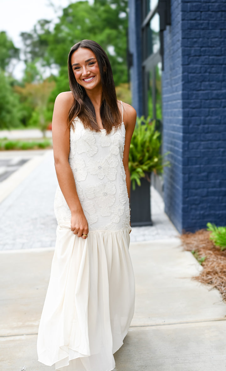 Ivory Drop Waist Sequin Dress