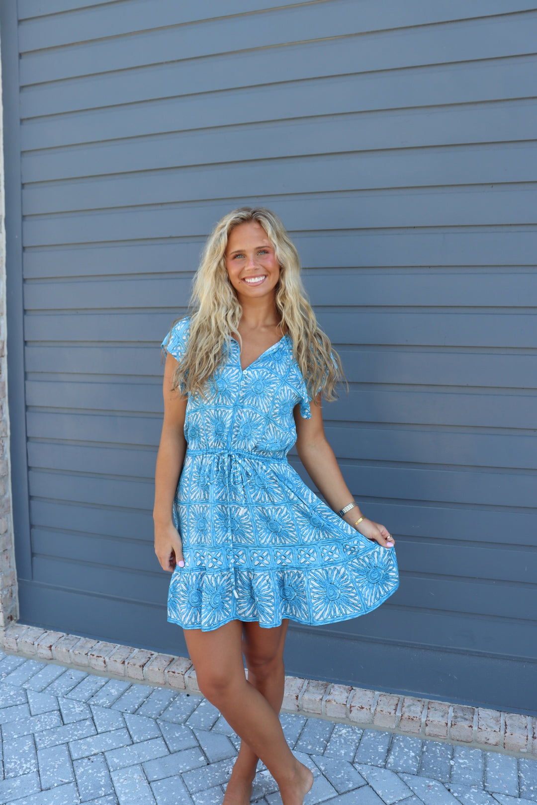 Cora Mini Dress in Kashni Ocean