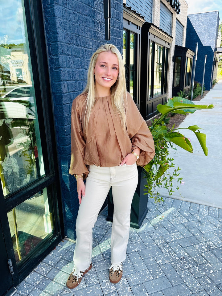 Camel Balloon Sleeve Top