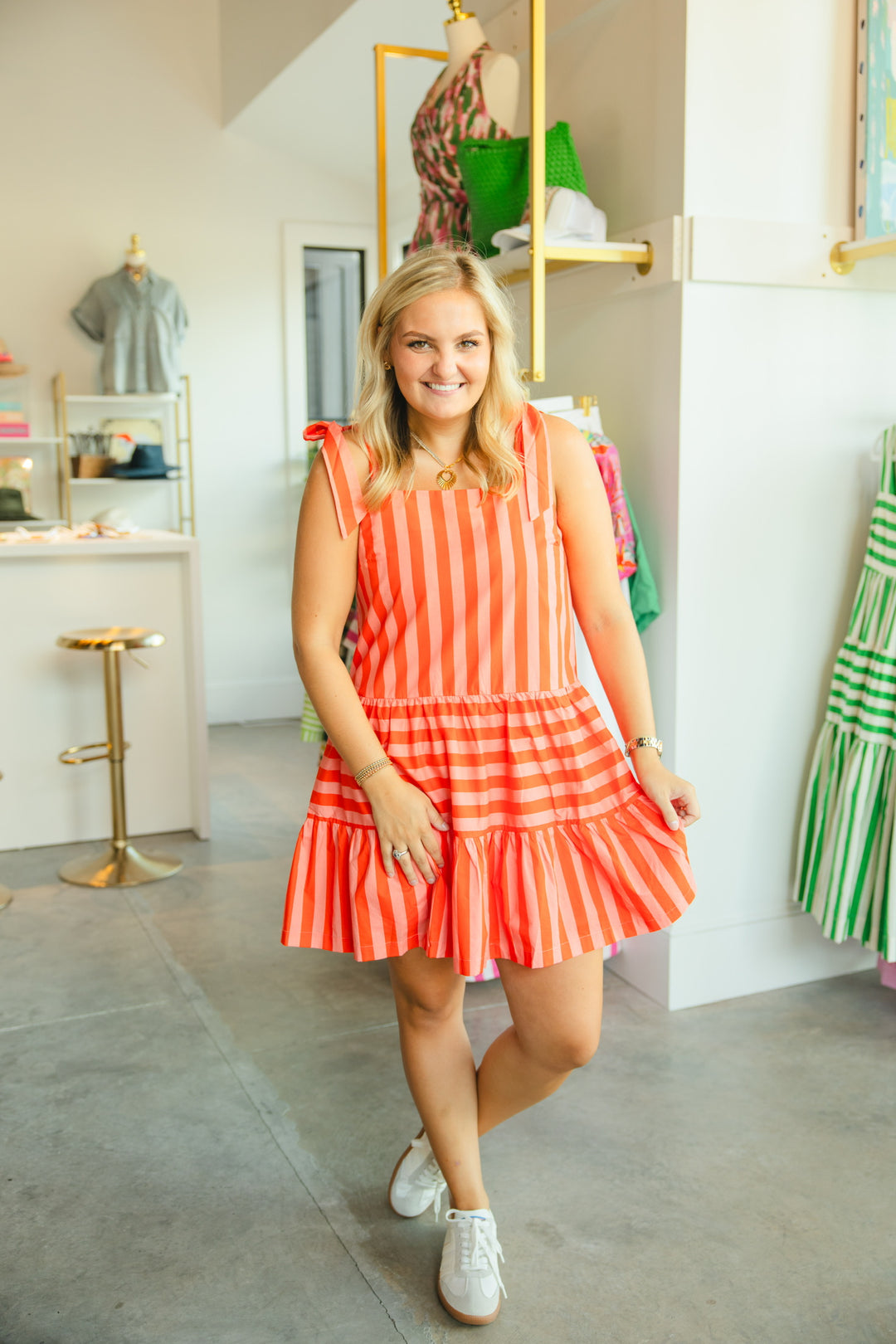 Pink and Orange Stripe Dress