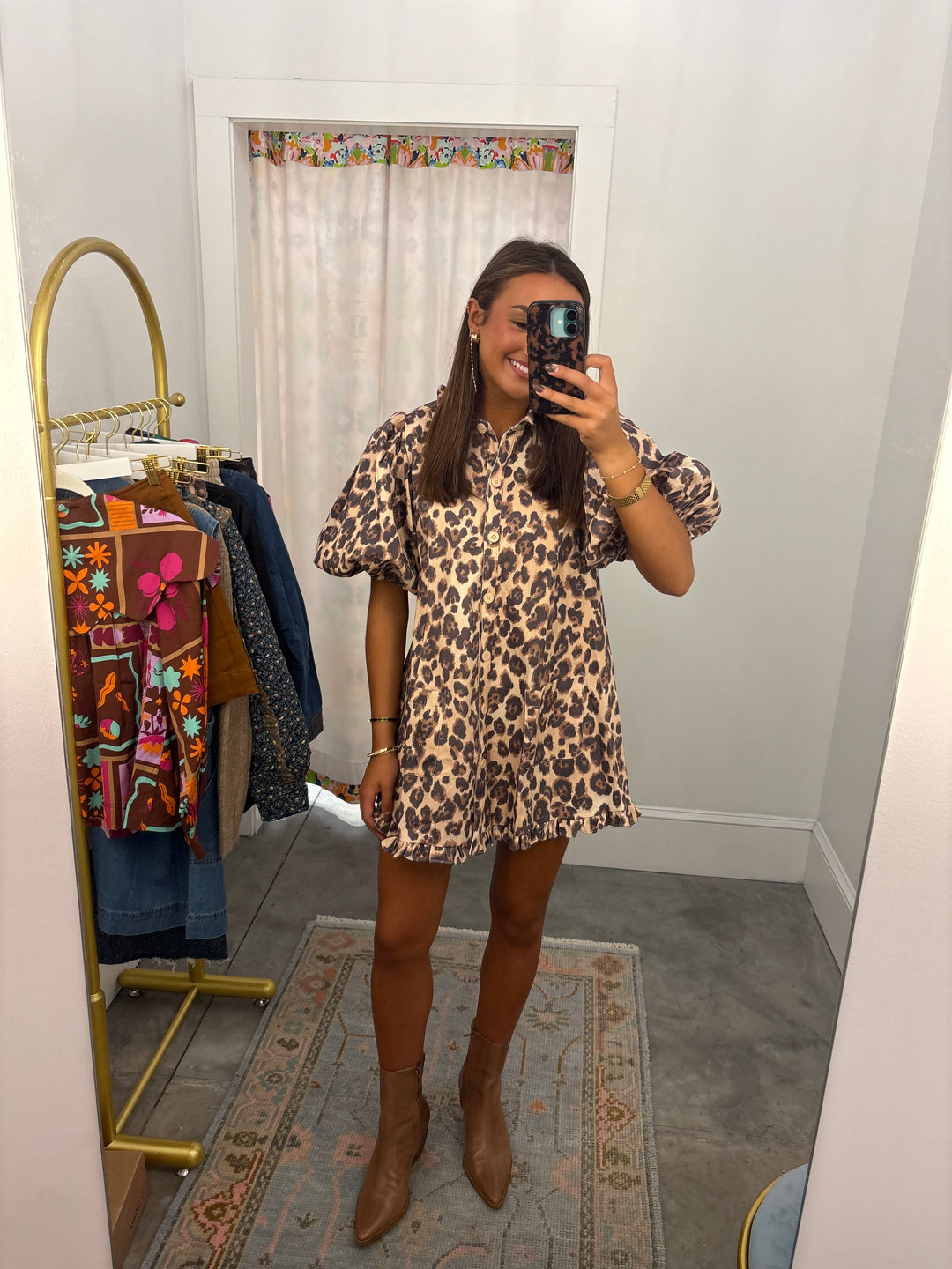 Ruffle Cheetah Denim Dress