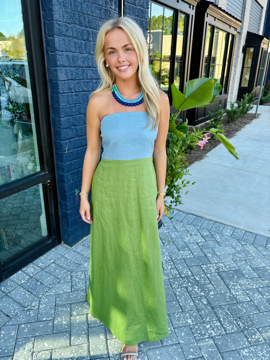 Colorblock Linen Maxi Green and Blue