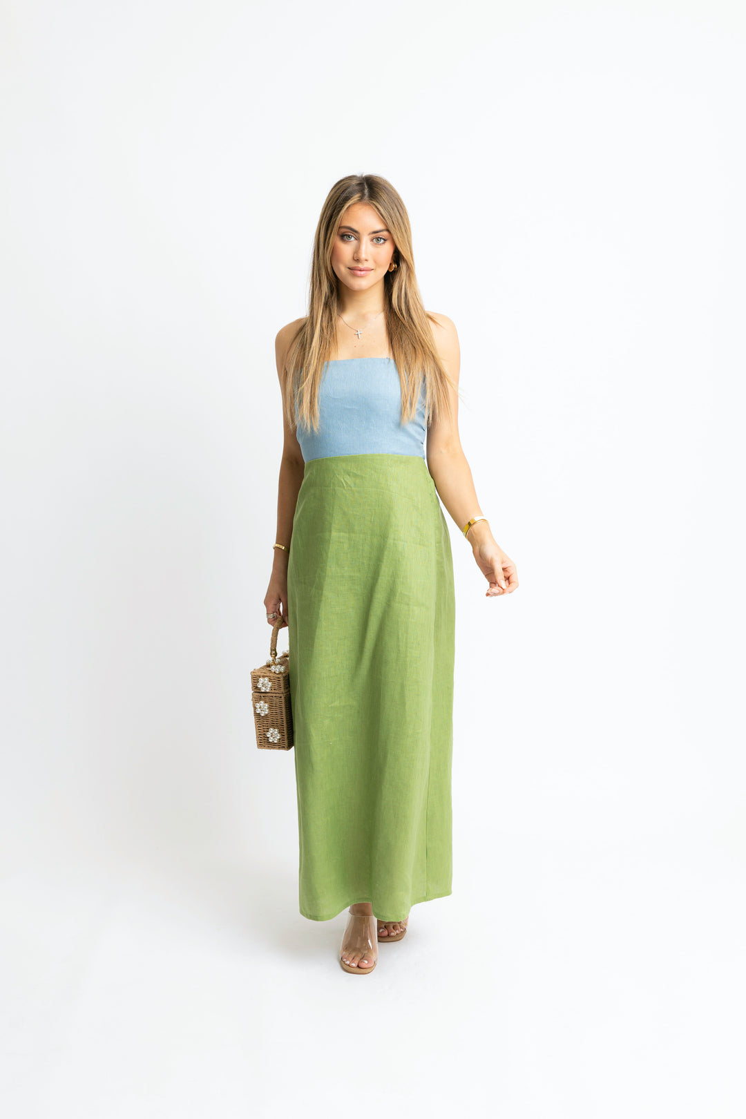 Colorblock Linen Maxi Green and Blue