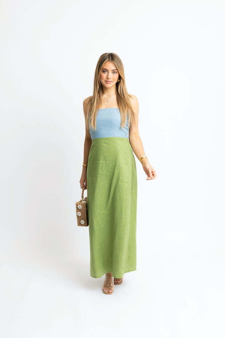 Colorblock Linen Maxi Green and Blue