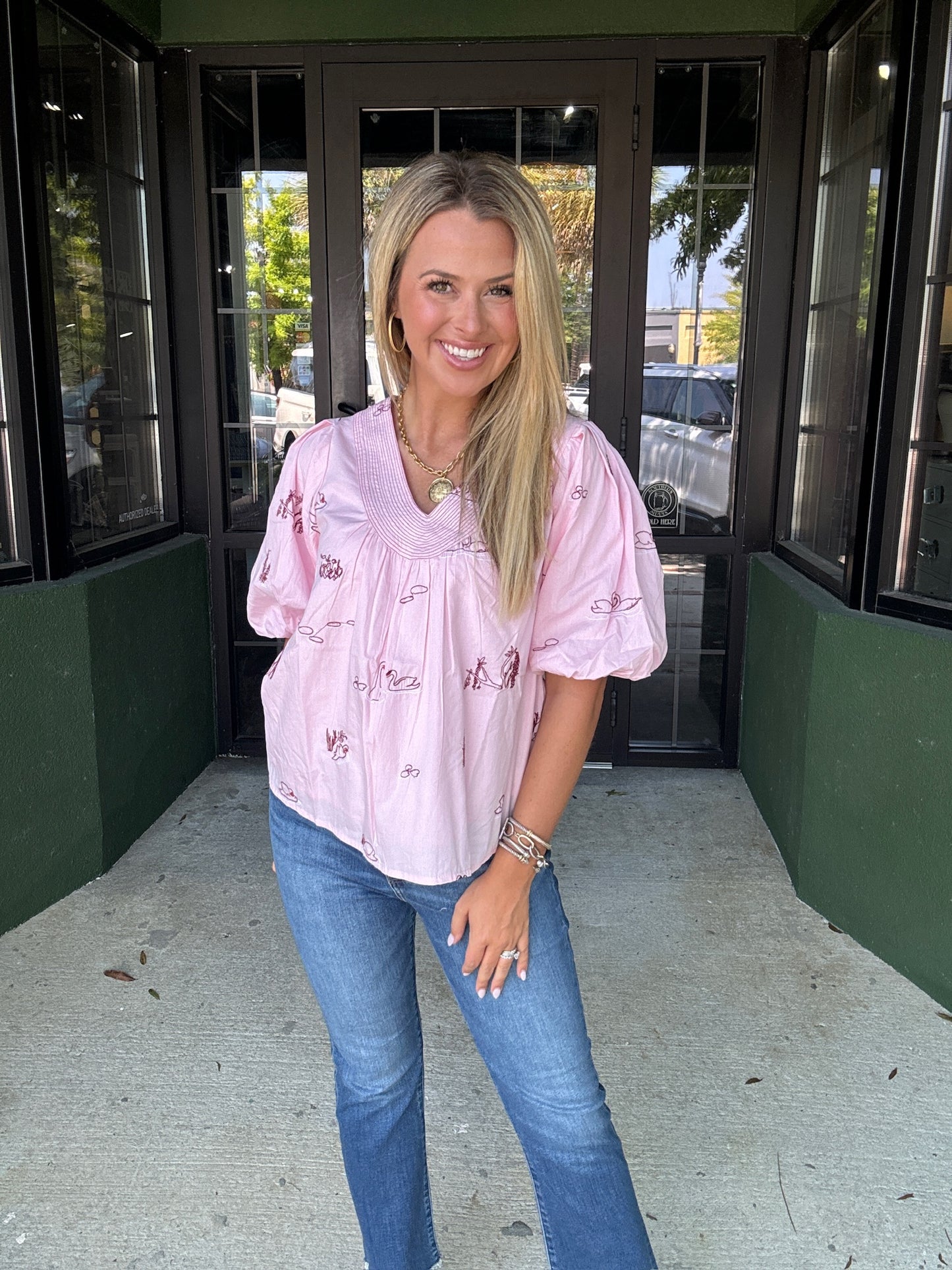 Pink Embroidered Swan Top