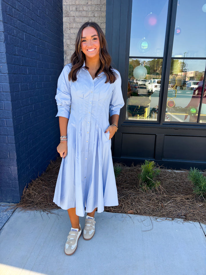 Tuck Detailed Blue Maxi Dress