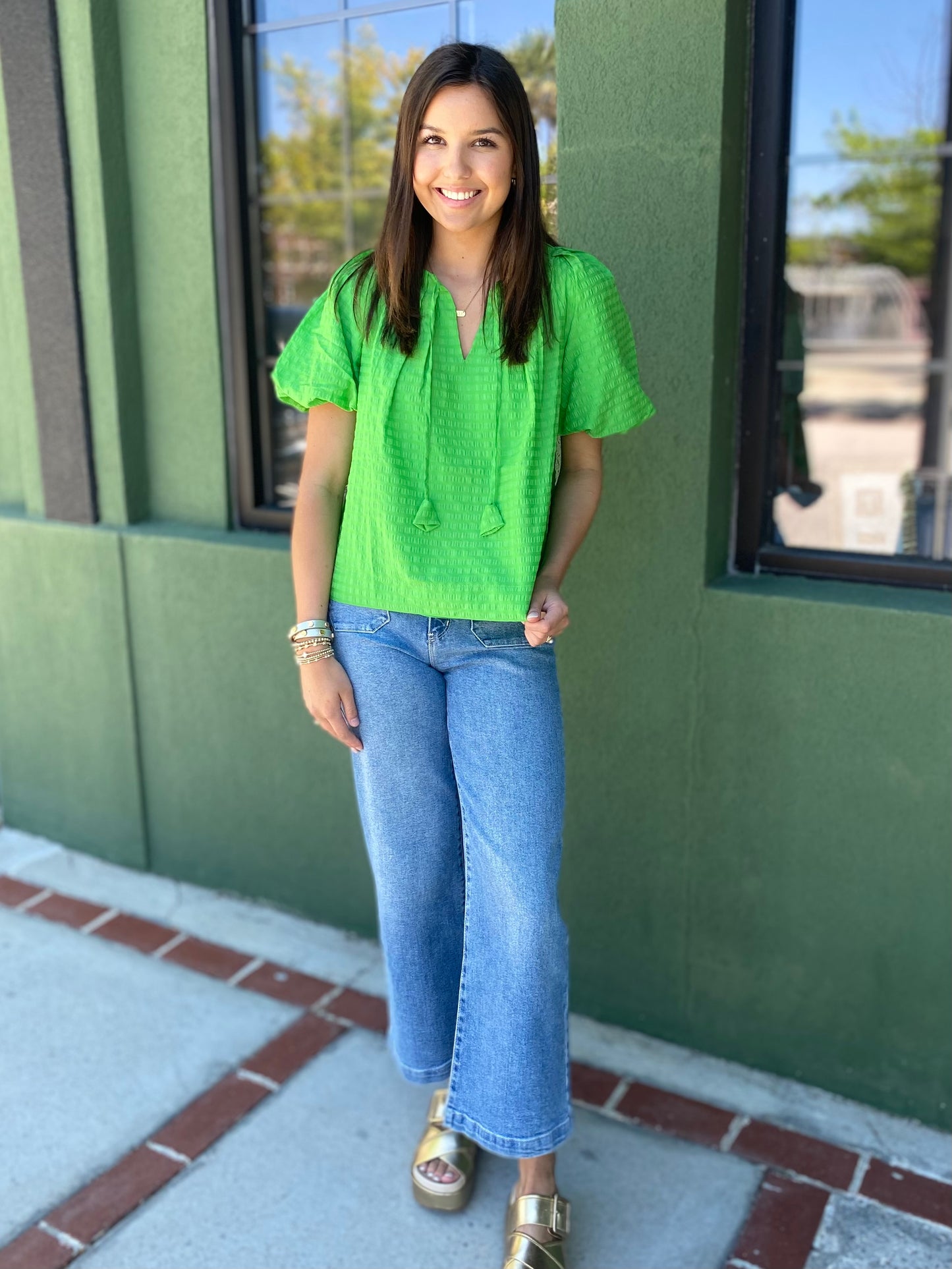Green Pleated Top