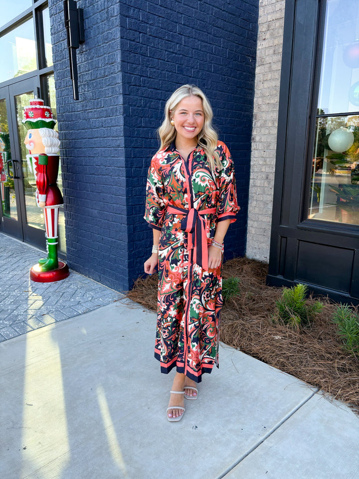 Autumn Scroll Maxi Dress