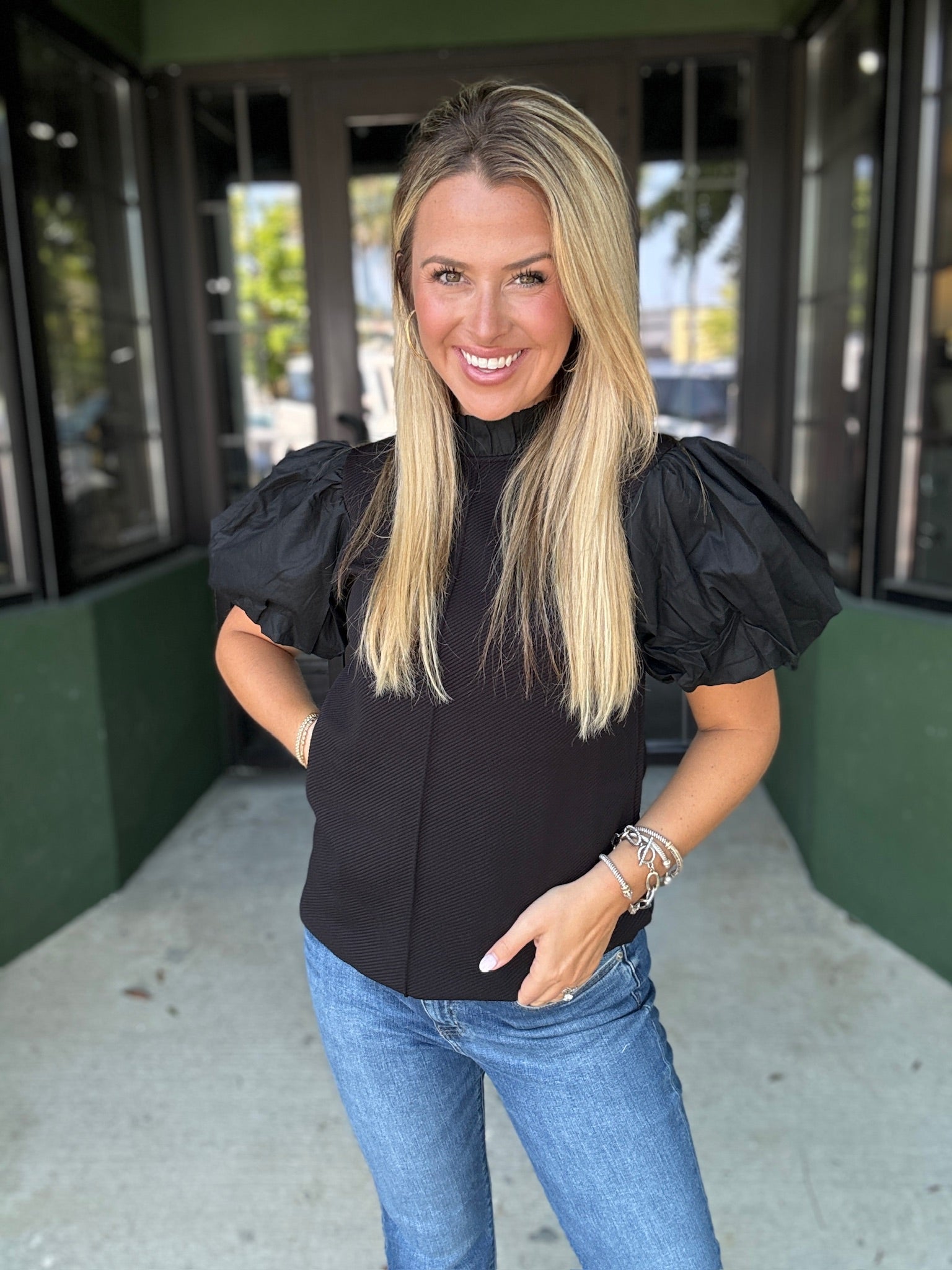 Black Puff Sleeve Top