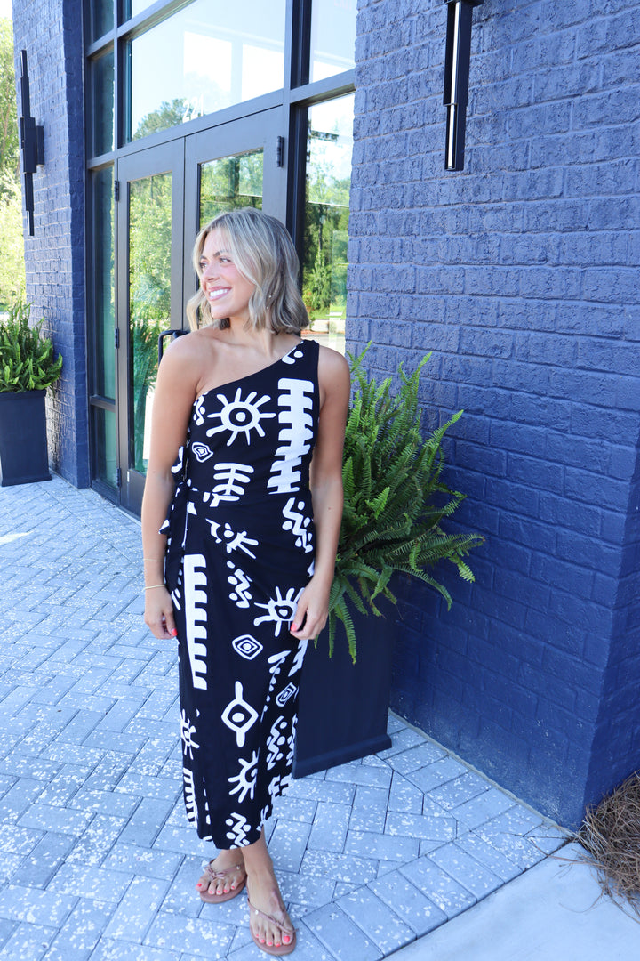 Geometric One Shoulder Dress