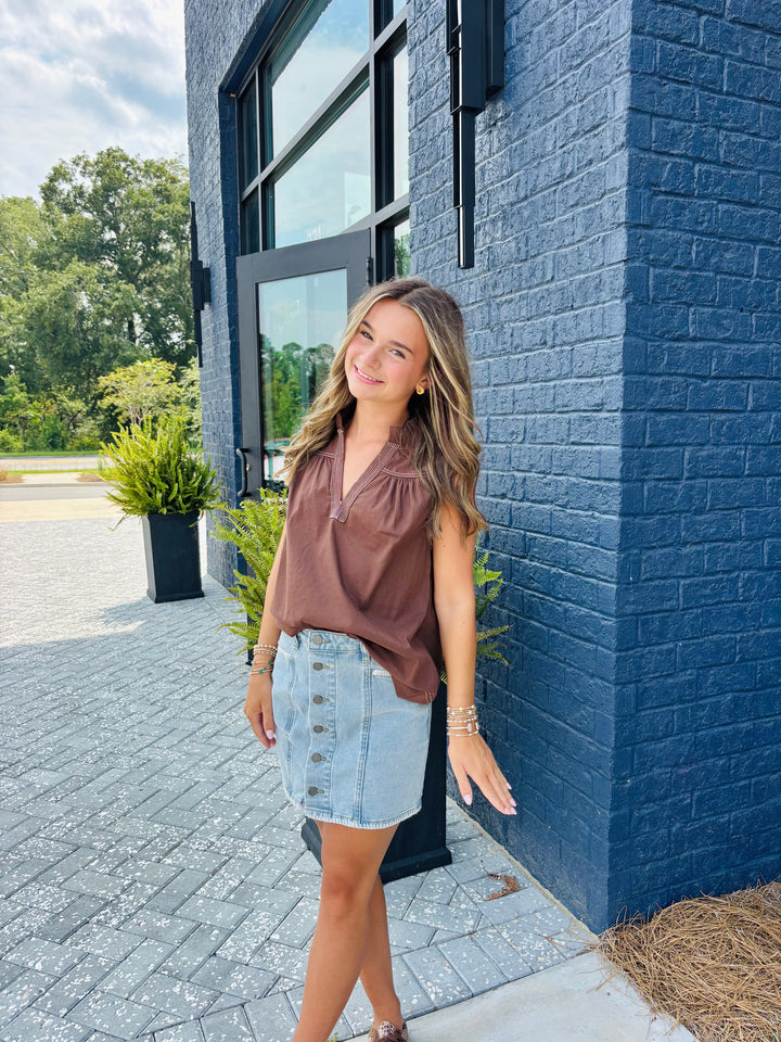 Brown Stitch Detail Top