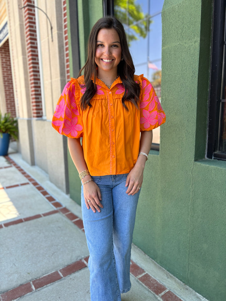 Orange Poplin Top