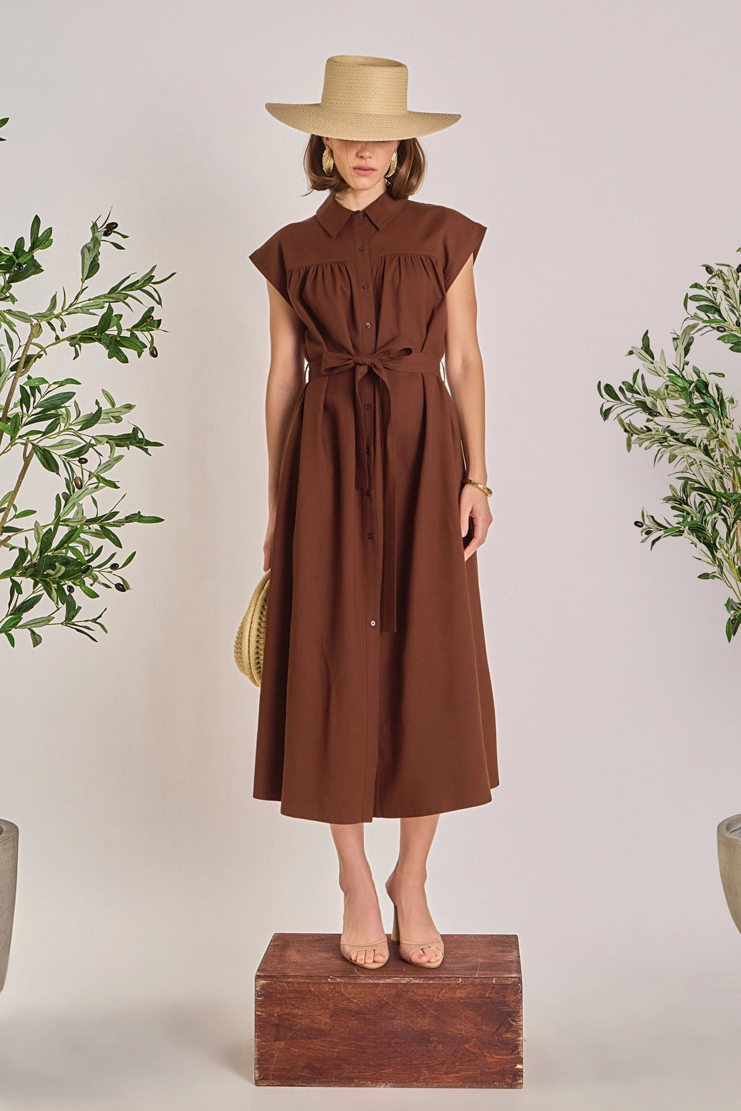 Linen Belted Midi Dress