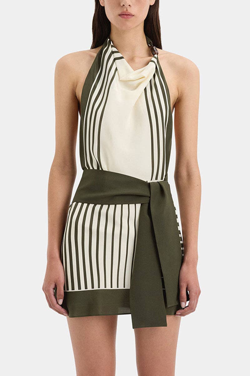 Halter Neck Stripe Open Back Dress