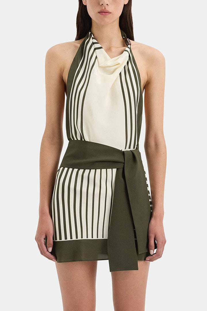 Halter Neck Stripe Open Back Dress