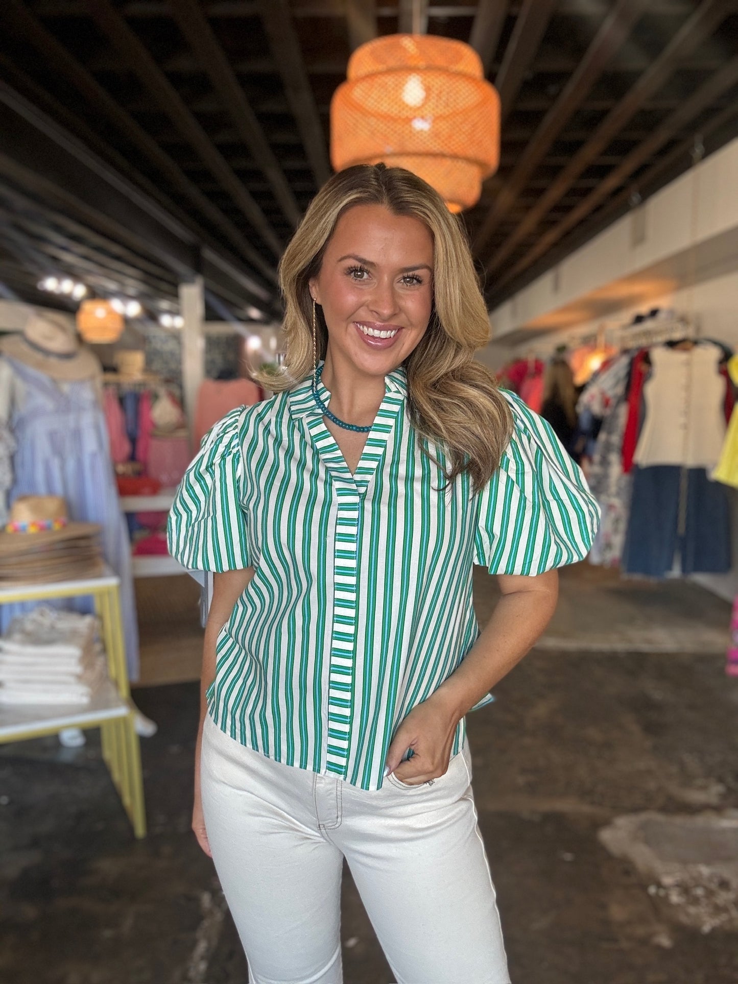 Green Striped Blouse