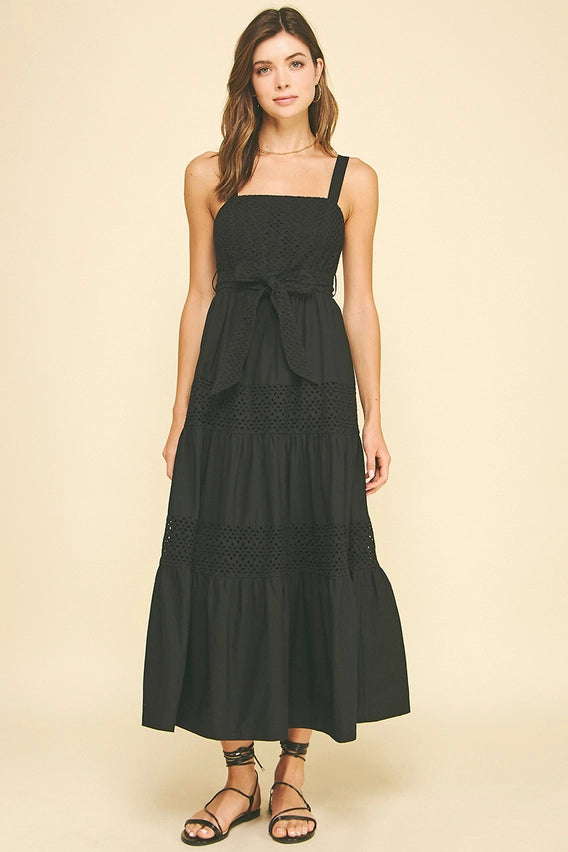 Black Eyelet Detailed Maxi Dress
