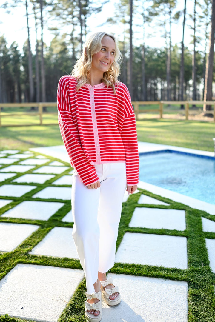 Red Stripes Cardigan Top