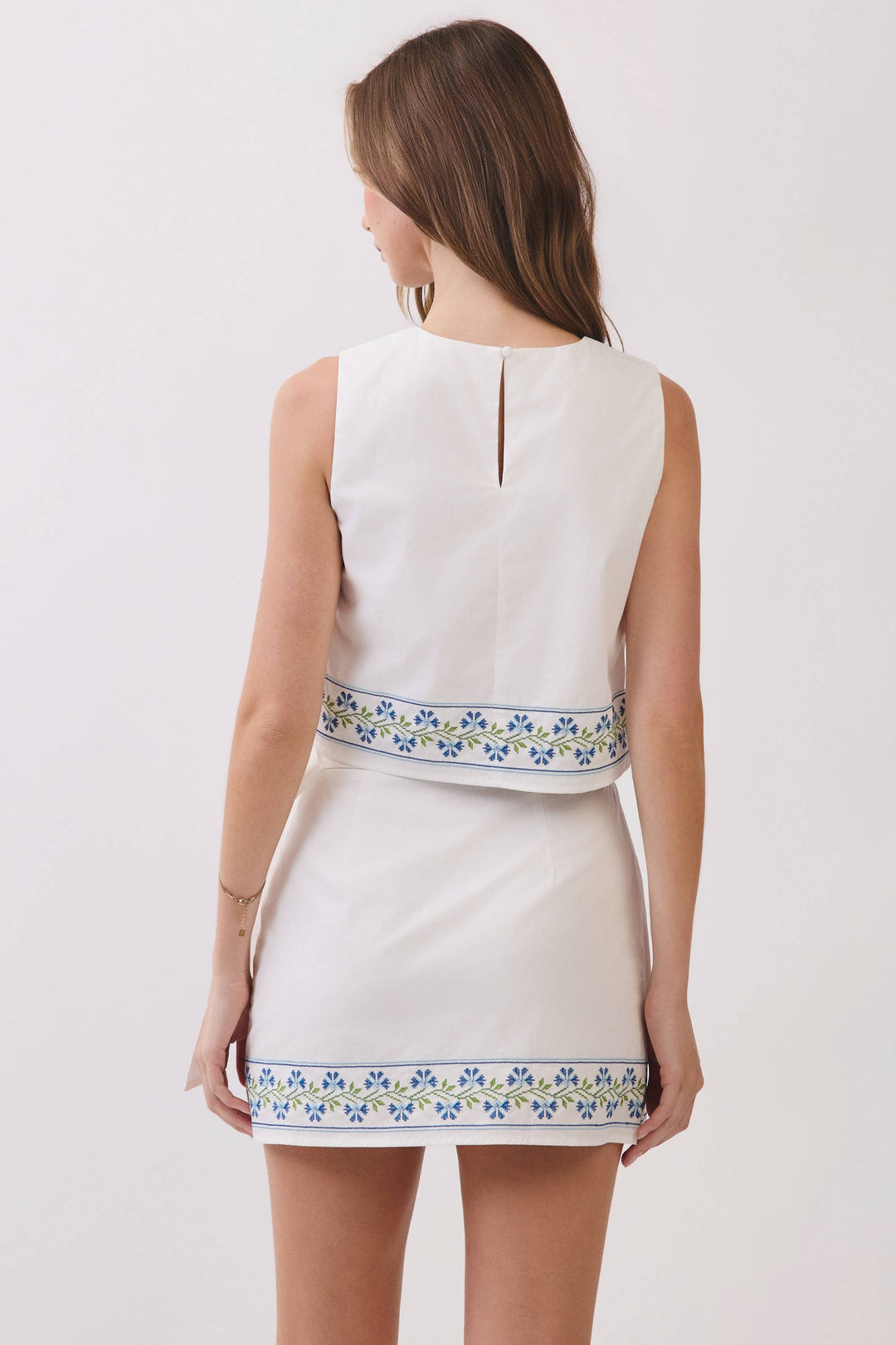 Floral Embroidered Wrap Skirt Set