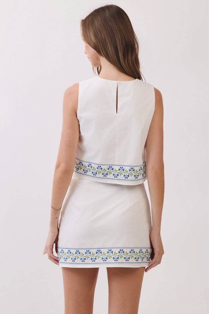 Floral Embroidered Wrap Skirt Set