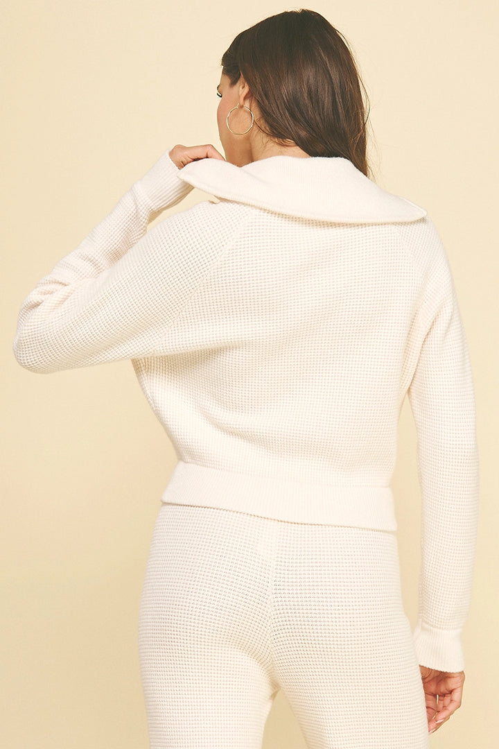 Cream Waffle Textured Sweater Set