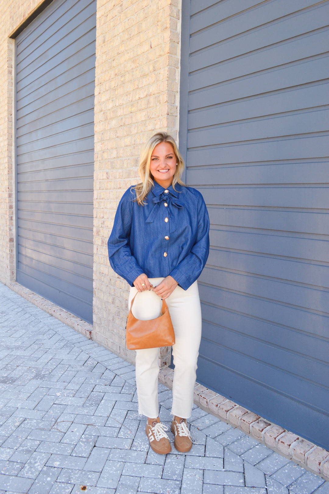 Denim Tie Neck Top