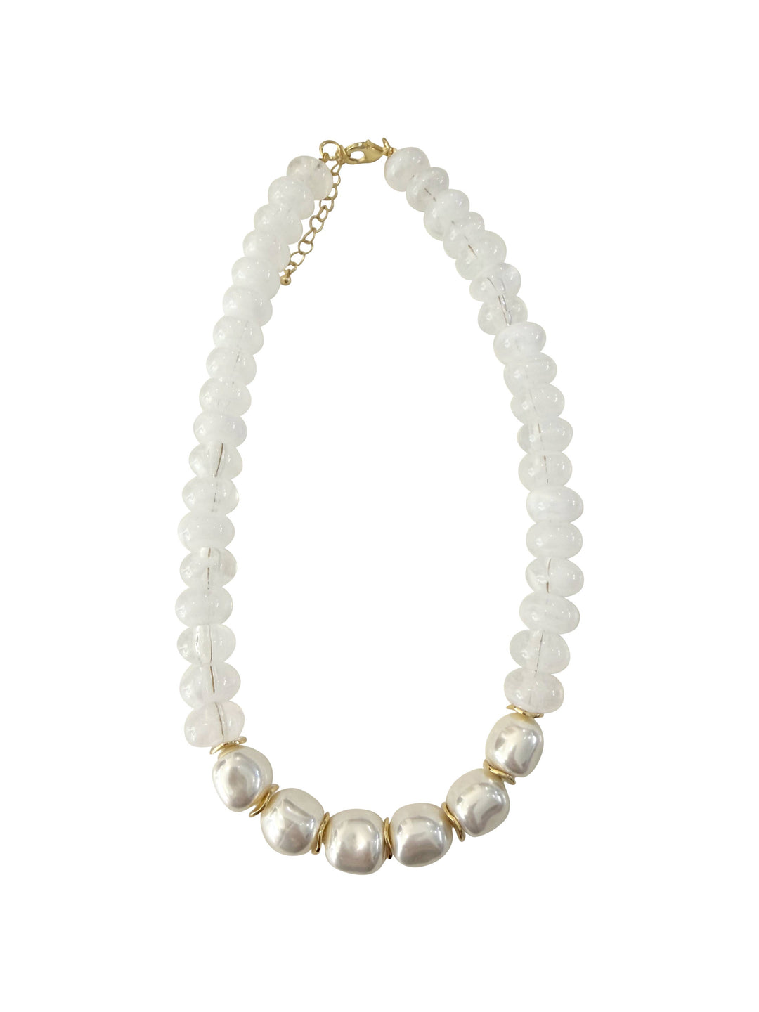 Brynlee Chunky Beaded Necklace with Pearl Accents - White