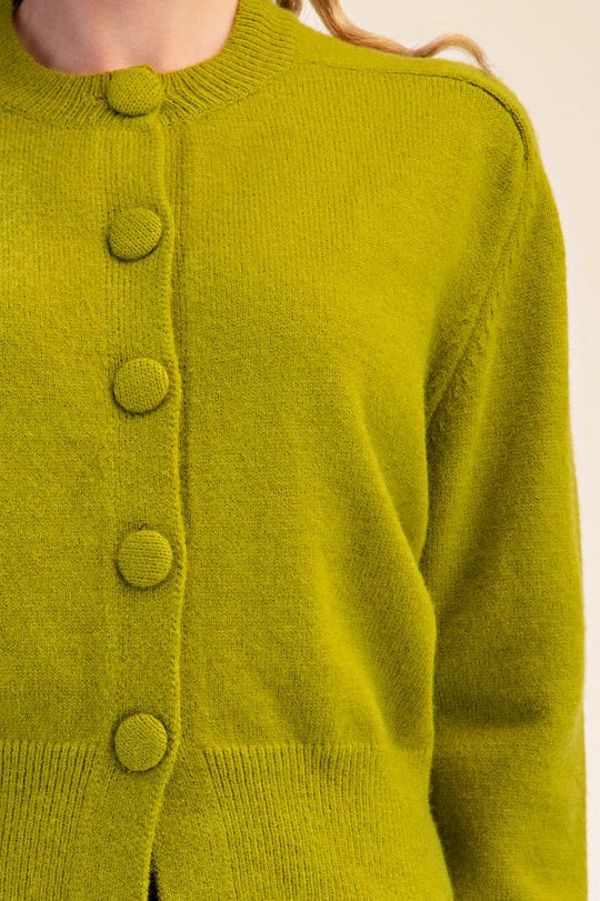 The Button Closure Long Sleeve Sweater Cardigan - Light Olive