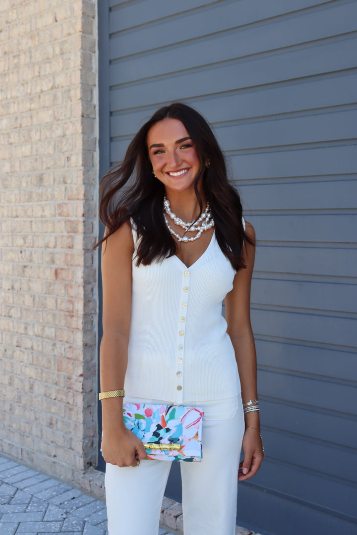 Sleeveless Faux Placket Top