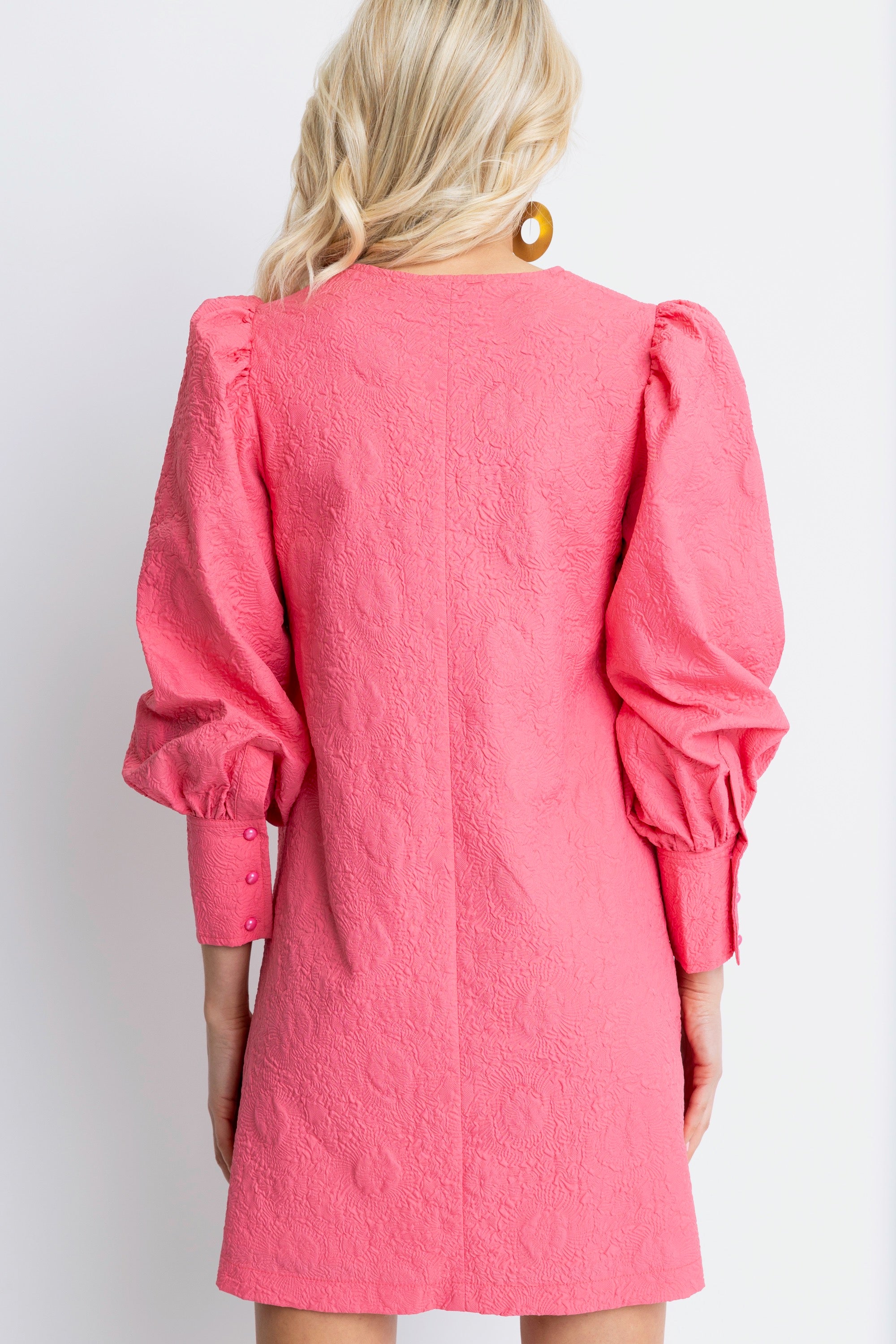 Strawberry Embossed Puff Sleeve Dress