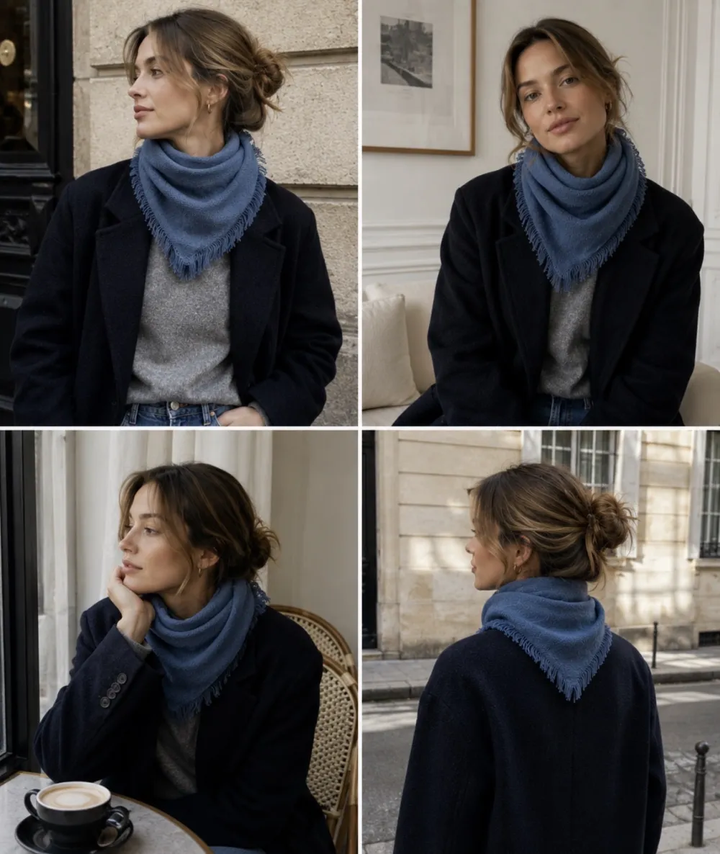 Small solid square scarf in Bleu jean