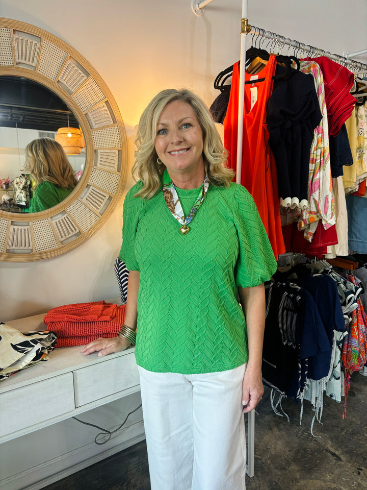 Green Balloon Sleeve Top
