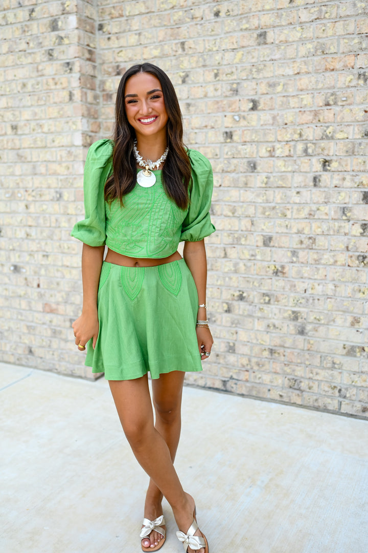 Iris Embroidery Skirt Set